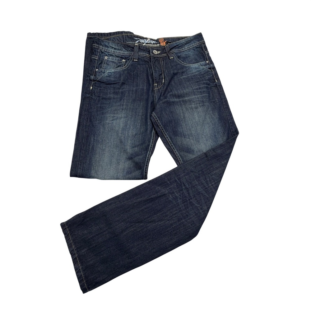 Miskeen Jeans Mens 34X32 Blue Originals Straight Leg Dark Wash Embroidered Logo